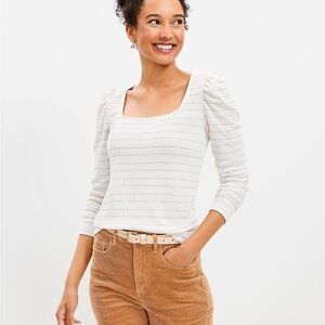 LOFT Cream Striped Blouse
